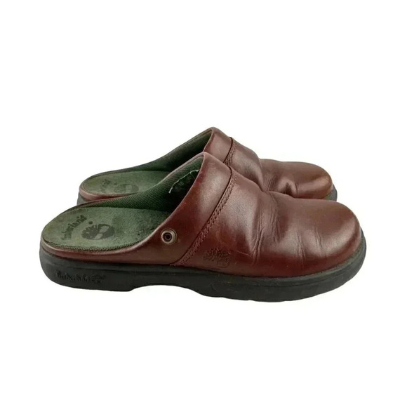 Timberland Shoes Womens 6.5M Mules Slip On Comfort Round Toe Brown Leather - Picture 1 of 10